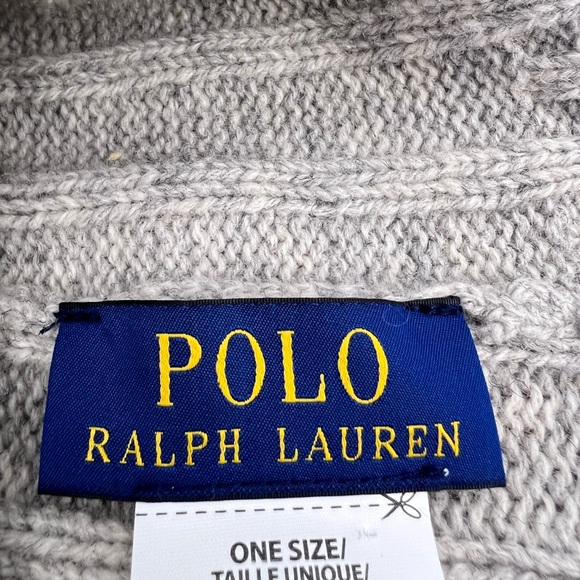 POLO RALPH LAUREN, GREY BEANIE, ONE SIZE FITS, 50% WOOL 50% NYLON, UNISEX - Picture 9 of 11